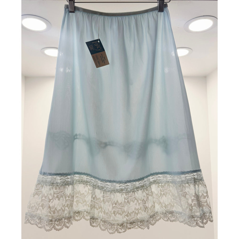 VINTAGE *NEW* 1960's Collins Aikman Women's Lt Blue w/Lace Trim Slip Skirt Sz L