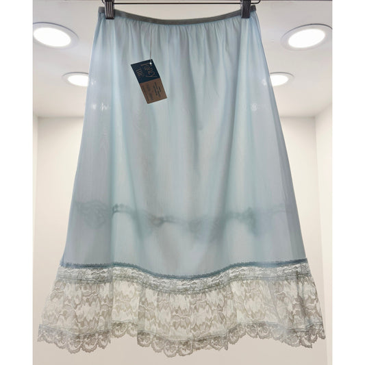 VINTAGE *NEW* 1960's Collins Aikman Women's Lt Blue w/Lace Trim Slip Skirt Sz L