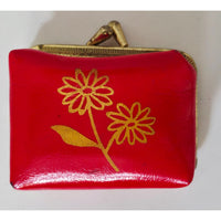 VINTAGE *NEW* 1960's Red with Gold Flowers and Inside Mirror Change Purse