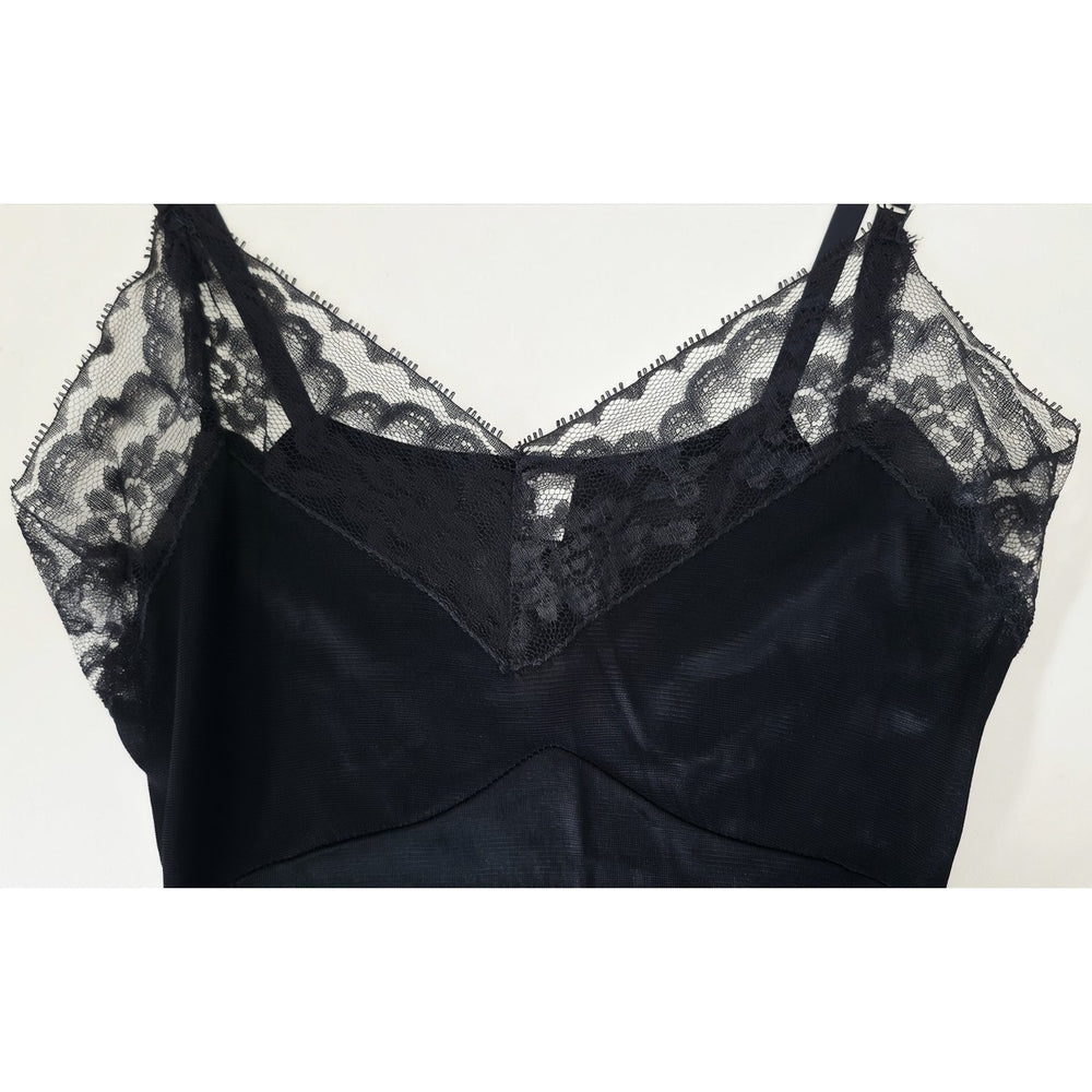 VINTAGE *NEW* 1960's Women's Black with Lace Trim Slip Dress Size 32