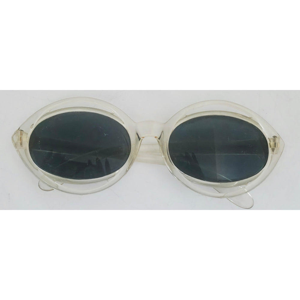 VINTAGE *NEW* 1970's Glam Unisex Clear Frame with Gray Tinted Lens Sunglasses