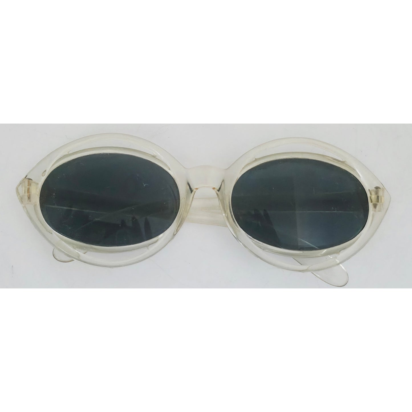 VINTAGE *NEW* 1970's Glam Unisex Clear Frame with Gray Tinted Lens Sunglasses