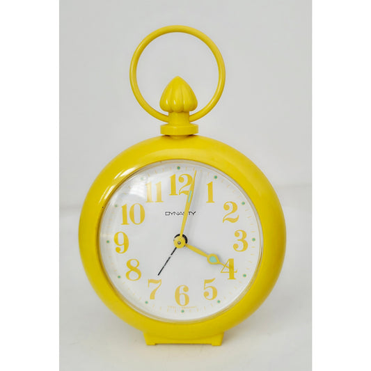 VINTAGE *NEW* 1970's Dynasty 7" Keywound Metal Alarm Clock - Yellow