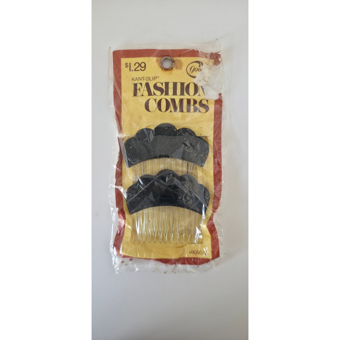 VINTAGE *NEW* 1975 Goody #8050/2 Kant-Slip Fashion Combs Scalloped Black USA