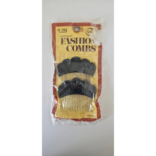 VINTAGE *NEW* 1975 Goody #8050/2 Kant-Slip Fashion Combs Scalloped Black USA