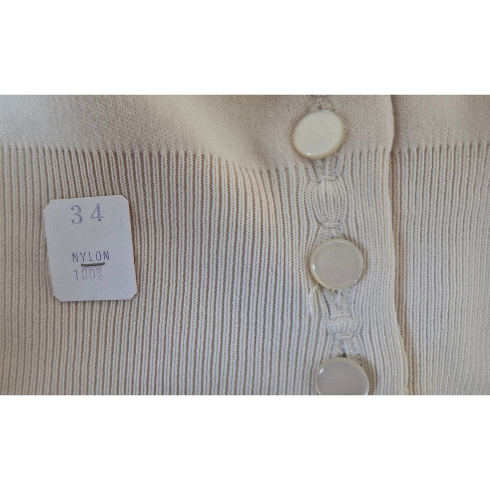 VINTAGE *NEW* 1960's Taupe Collared Women's Sweater w/Buttons 100% Nylon Size 34