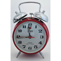 VINTAGE *NEW* 1970's Alan Roberts Double Bell Keywound Metal Alarm Clock - Red