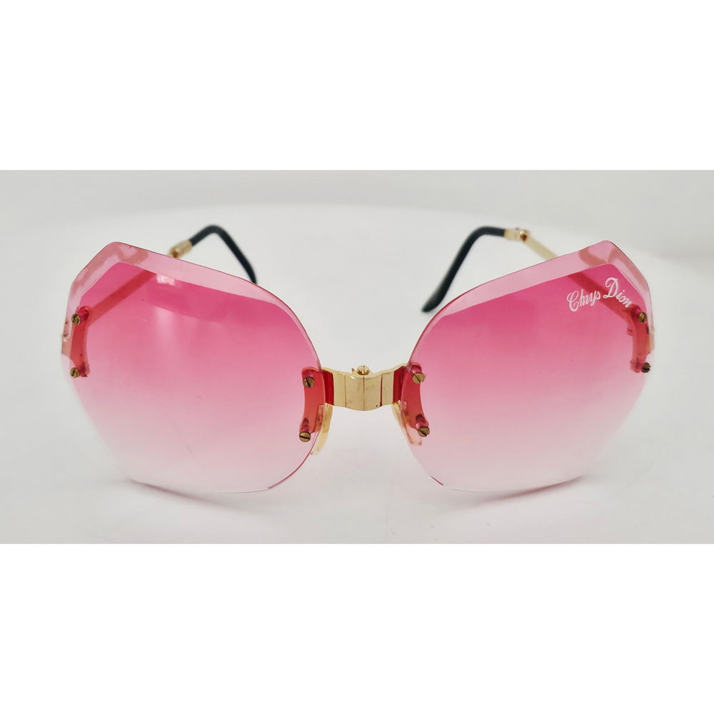 VINTAGE *NEW* 1970's Chrys Dior Gold Folding with Pink Lens Sunglasses and Case