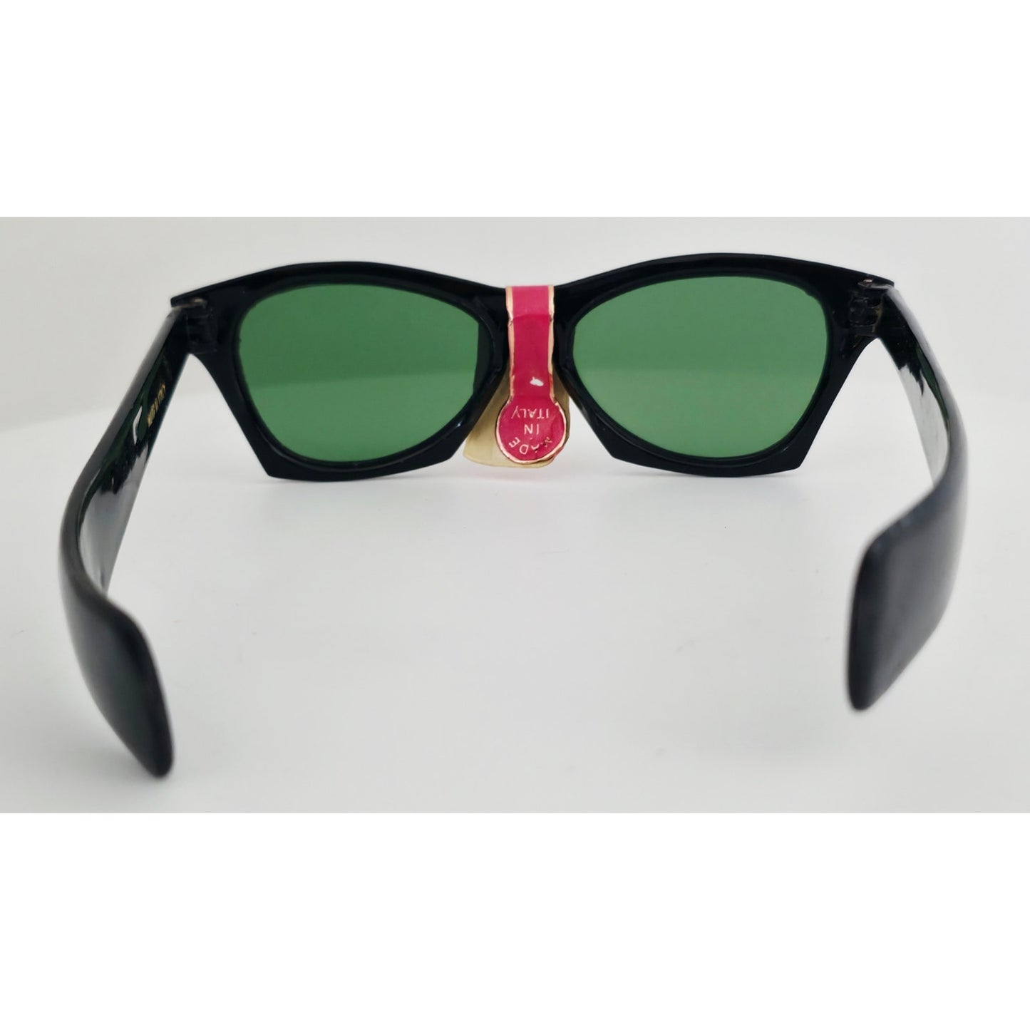 VINTAGE *NEW* 1970's Doscar Glam Unisex Black Frame Green Lens Sunglasses Italy