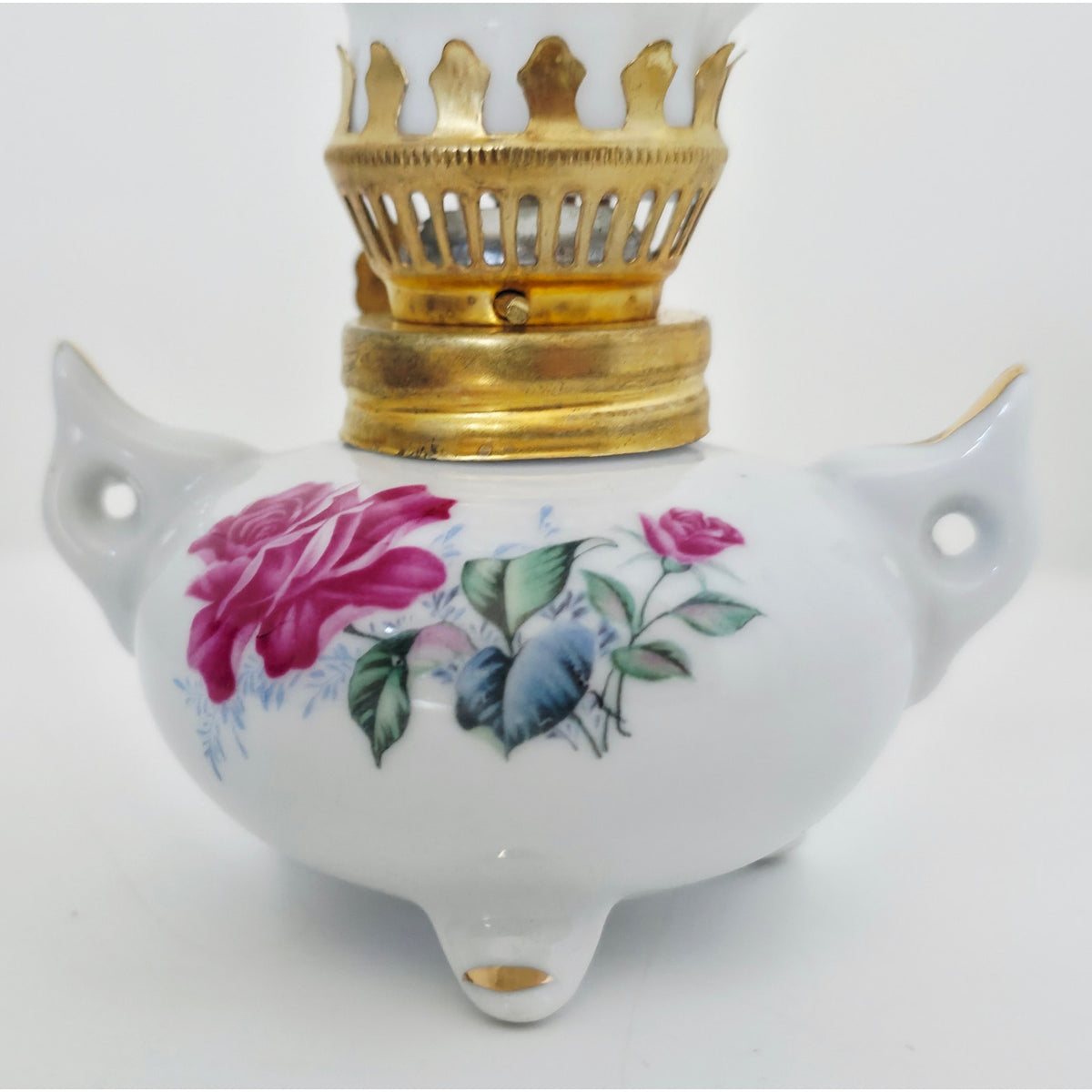 VINTAGE *NEW* 1960's Floral Porcelain Oil Lamp