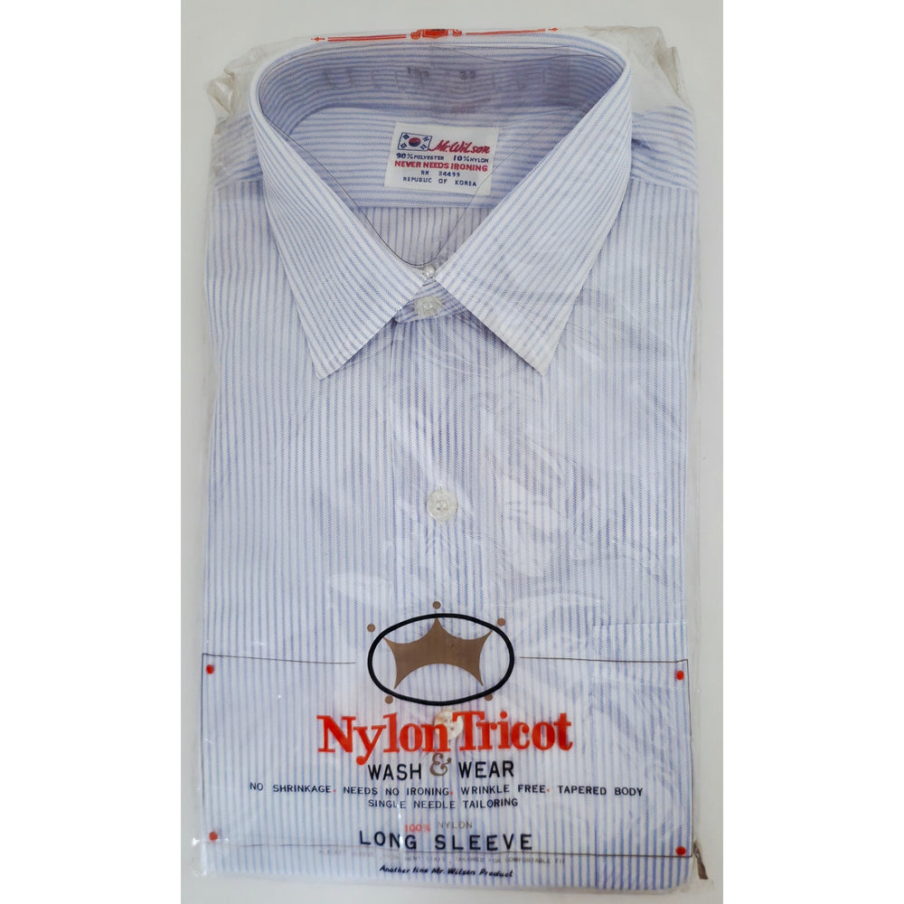 VINTAGE *NEW* Mr. Wilson Men's Light Blue Striped Shirt 100% Never Iron Sz 15.5-33
