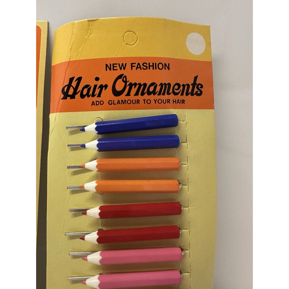 VINTAGE *NEW* 1980's Pencil Hair Bobby Pins Barrettes On Card - Two Sets