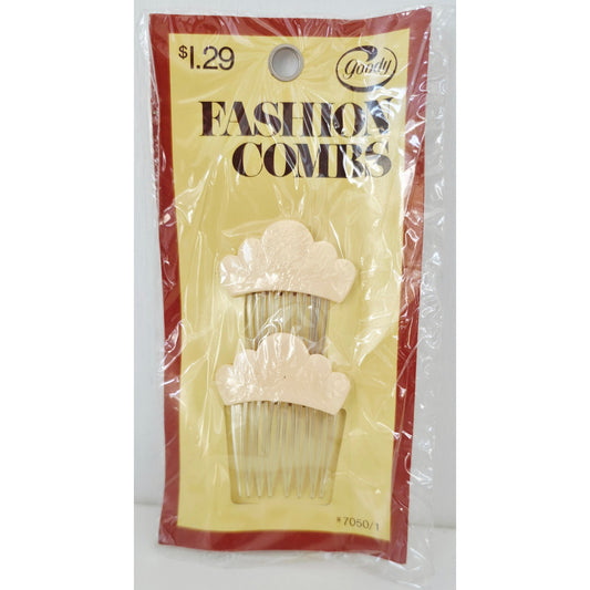 VINTAGE *NEW* 1975 Goody #7050/1 Fashion Combs Scalloped Cream USA