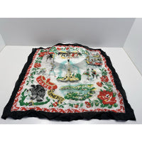 VINTAGE "NEW" 1950's "Juarez" Hand-Rolled Silk Rayon Scarf 31" x 31" - Black