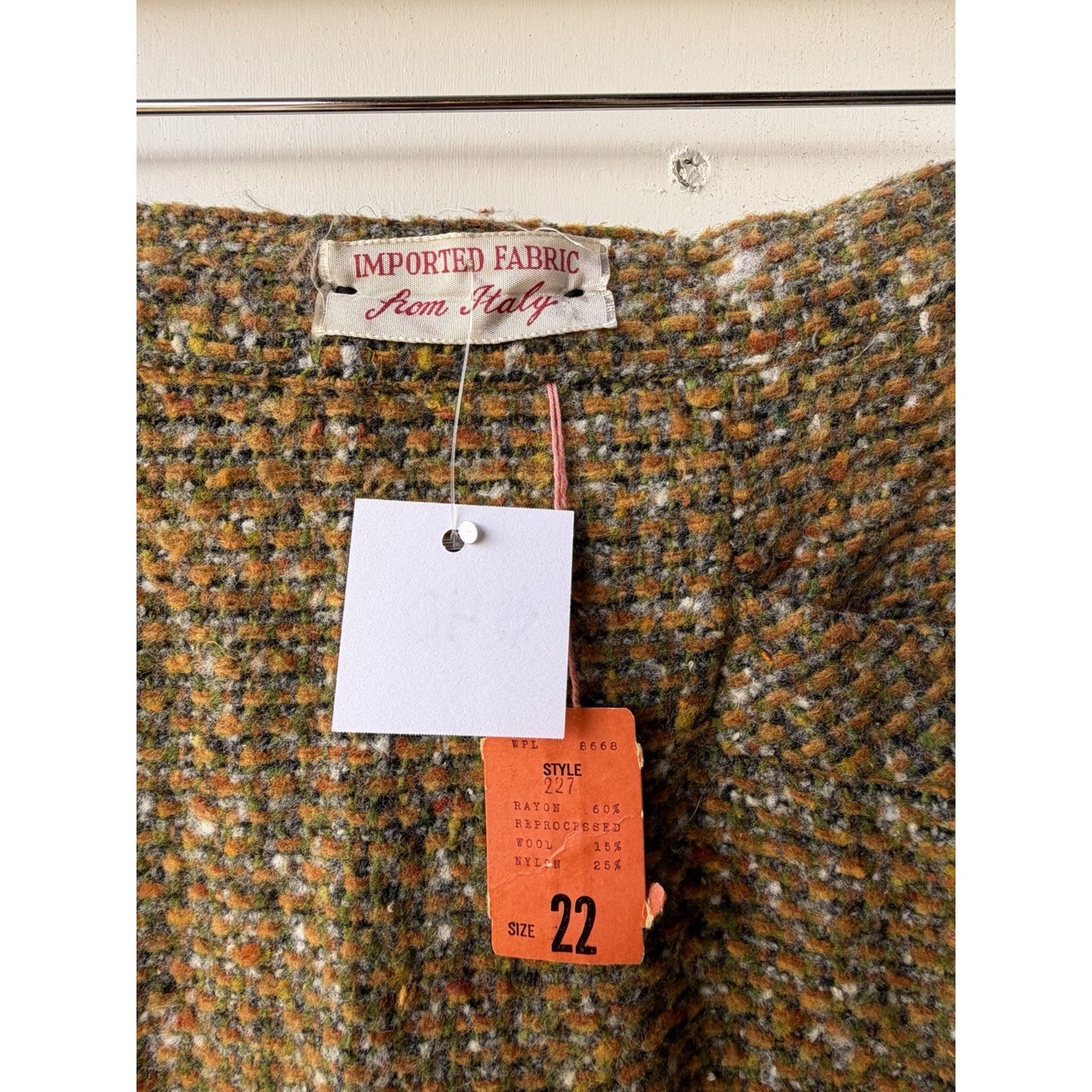 VINTAGE *NEW* 1960's Women's Tweed Italian Wool Mid-length Zip Skirt Size S