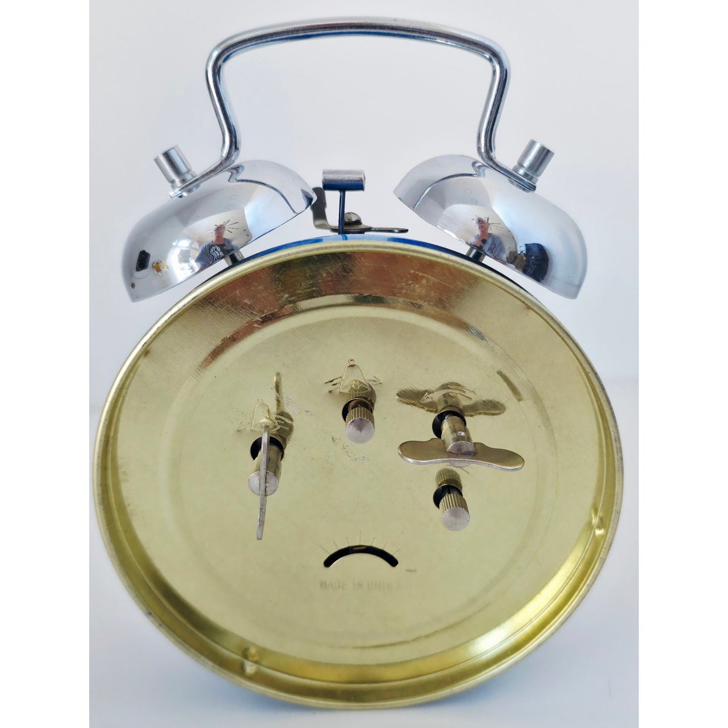 VINTAGE *NEW* 1970's Season Brand Double Bell Keywound Metal Alarm Clock - Blue