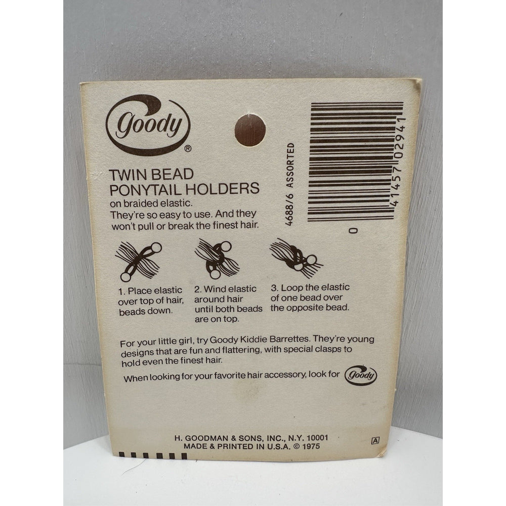VINTAGE *NEW* 1975 Goody #4688/6 Small Twin Bead Ponytail Holders Set of 4 Gr/Ye