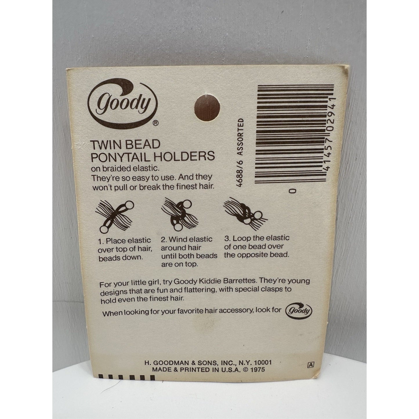 VINTAGE *NEW* 1975 Goody #4688/6 Small Twin Bead Ponytail Holders Set of 4 Gr/Ye