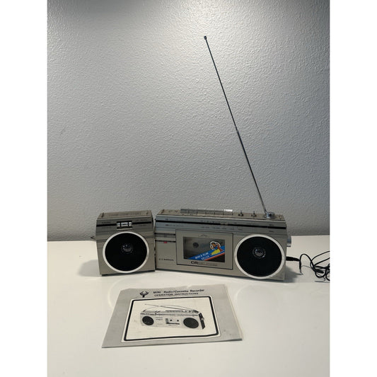 VINTAGE 1980's Mini Slim AM/FM Radio Cassette Recorder Boombox Detachable Spkrs