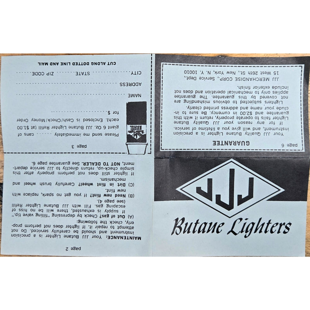 VINTAGE *NEW* 1960's JJJ Gold Butane Lighter Japan