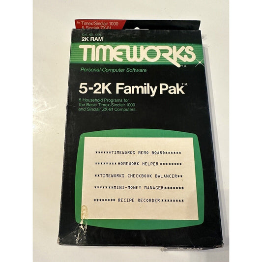 VINTAGE *NEW* Timeworks 5-2K Family Pak - Sinclair 1000 Cassette