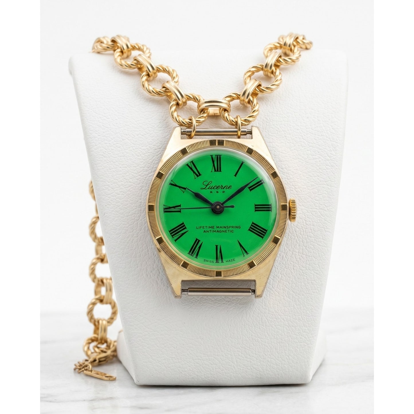 Vintage 1960's Lucerne Green Watch Face Necklace Custom Made | Limited Edition