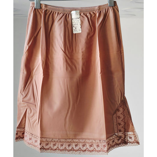 VINTAGE *NEW* 1960's Kayser Women's Coffee w/Flowers Lace Trim Skirt Slip Size S