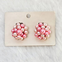 VINTAGE *NEW* 1950's Pink Faux Pearl Cluster Clip-On Earrings On Card 1.2" Hong Kong
