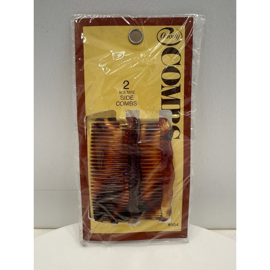 VINTAGE *NEW* 1975 Goody Kant-Slip Acetate Side Combs Wavy Tortoise USA