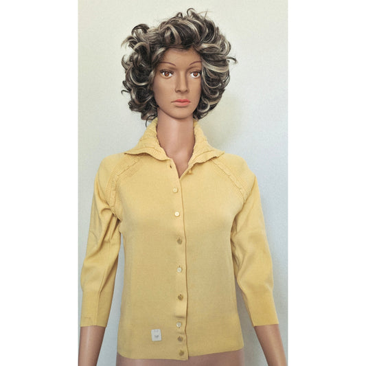 VINTAGE *NEW* 1960's Knit'n Kitten Women's Mustard Button-Down Sweater with Collar Size M