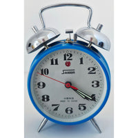 VINTAGE *NEW* 1970's Season Brand Double Bell Keywound Metal Alarm Clock - Blue