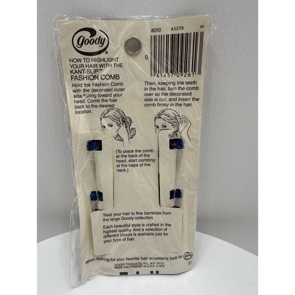 VINTAGE *NEW* 1975 Goody #8050 Kant-Slip Fashion Combs Scalloped Blue USA