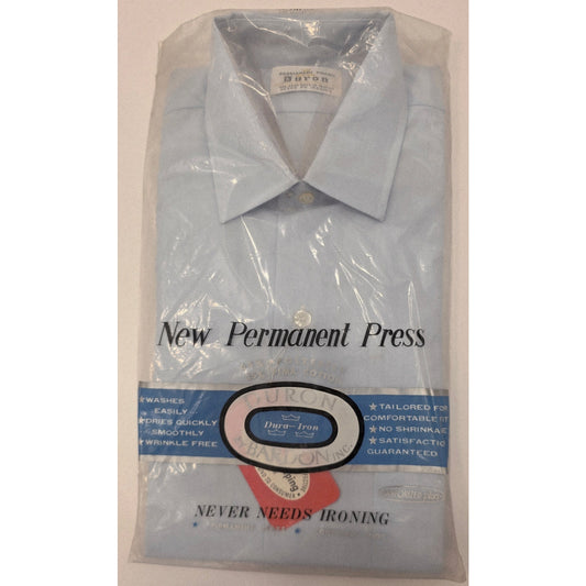 VINTAGE *NEW* 1960's Duron Men's Light Blue Dress Shirt Poly/Cotton Blend Size 14-32