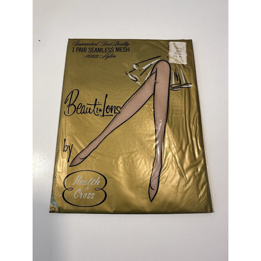 VINTAGE *NEW* BeautiLons Hosiery-Seamless Mesh-Beige Sz 9.5M X 1
