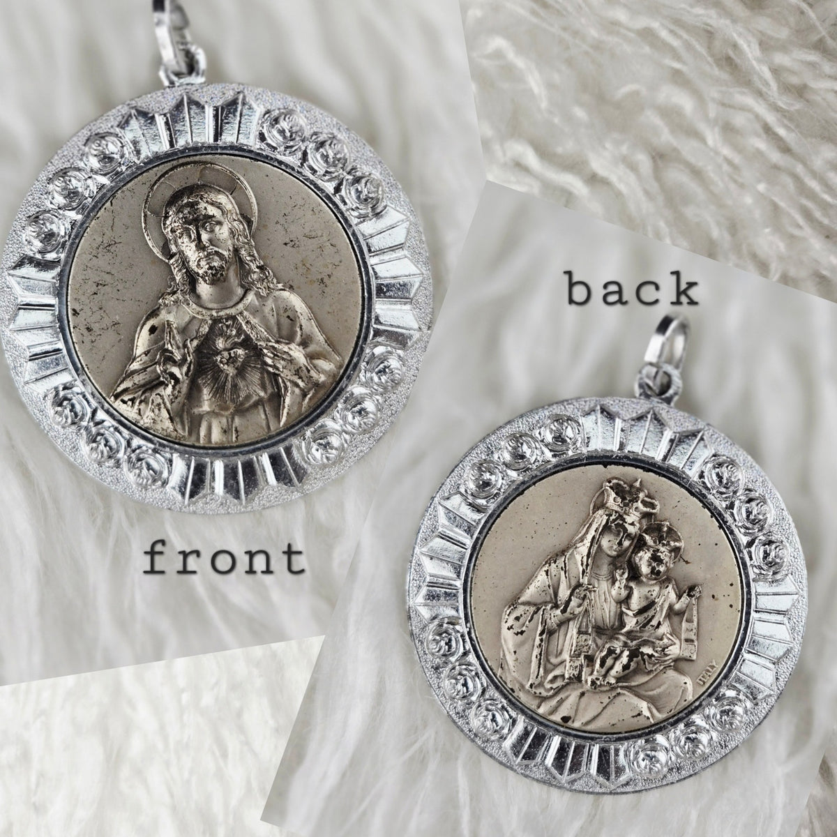VINTAGE *NEW* 1950's Madonna and Child Silver-Toned Religious Pendant 1.7"