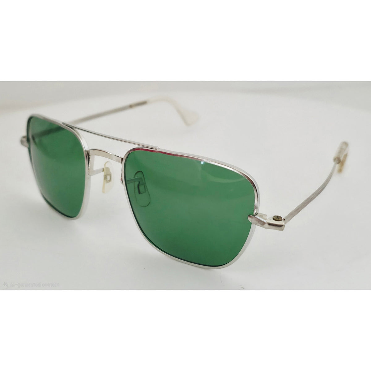 VINTAGE *NEW* 1970's Glam Unisex Silver Frame with Green Lens Sunglasses