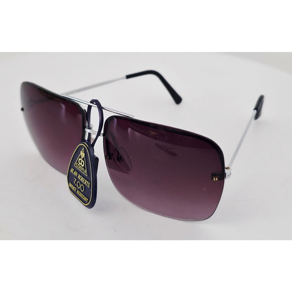 VINTAGE *NEW* 1970's Cobra Glam Unisex Sunglasses Silver Frame with Purple Lens