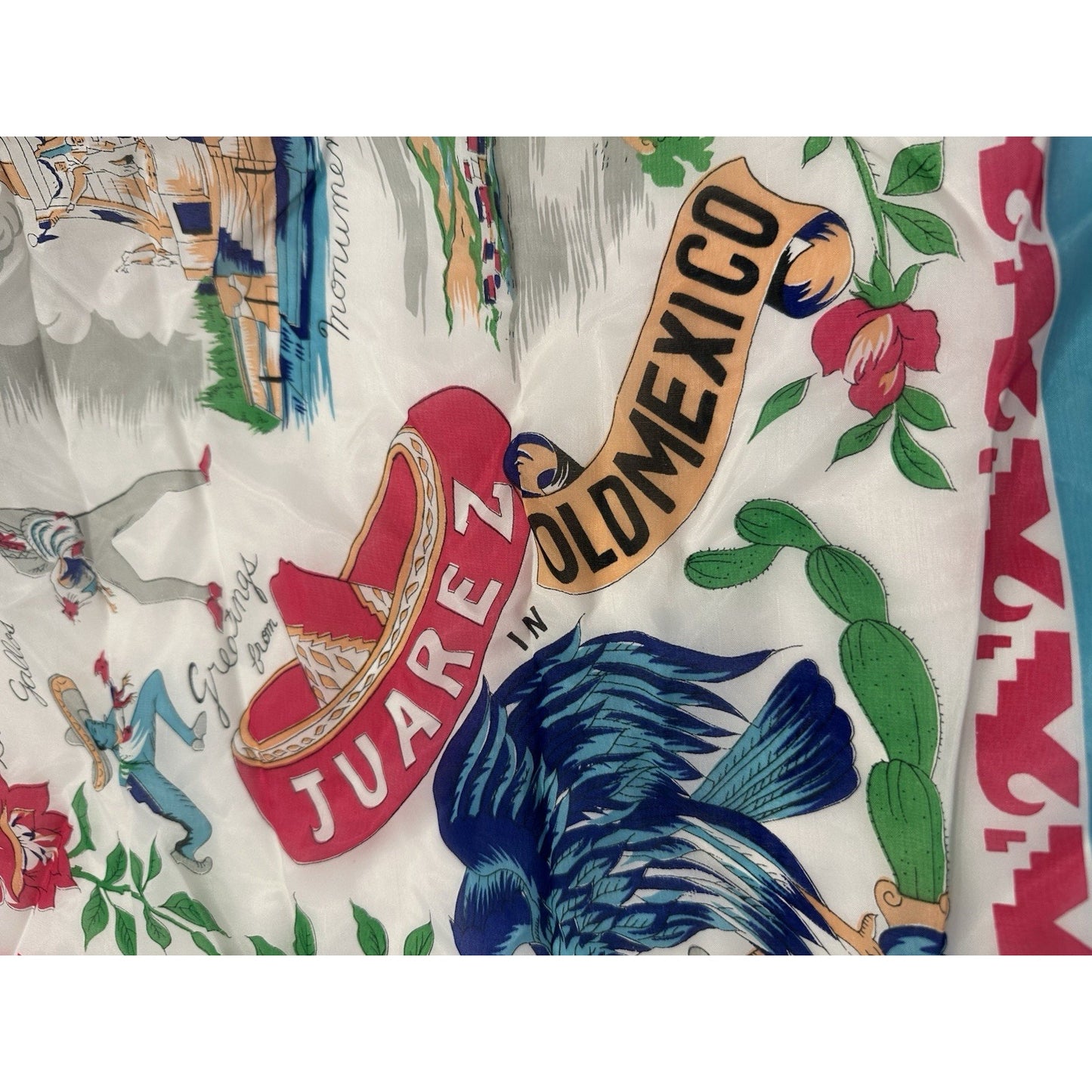 VINTAGE *NEW* 1950's "Juarez" Hand-Rolled Silk Rayon Scarf 31" x 31" - Blue