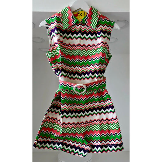VINTAGE *NEW* 1960's Multicolor Romper w/Belt Size 16 Japan