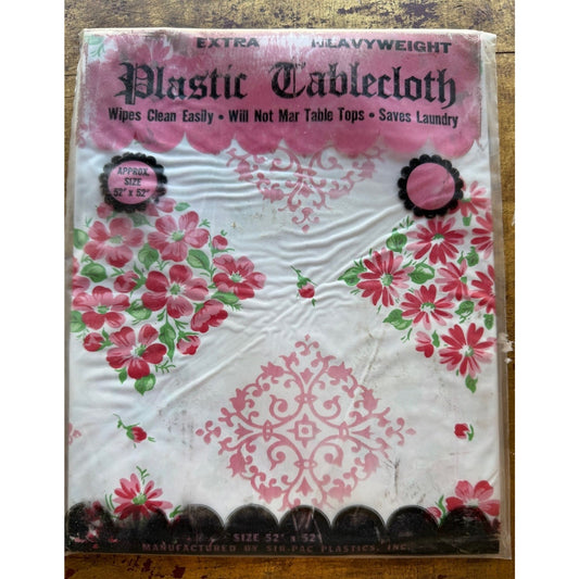 VINTAGE *NEW* 1960's Sir-Pac Heavyweight Plastic 52" X 52" Tablecloth USA