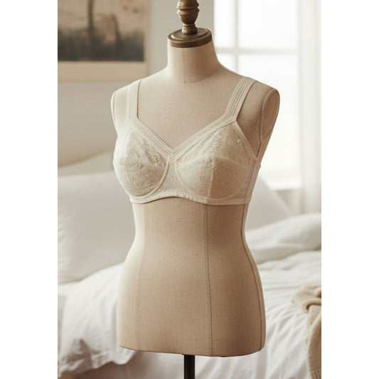 VINTAGE *NEW* 1960's Super-Form Women's Cream Bullet Bra w/Flowers Size 34B USA