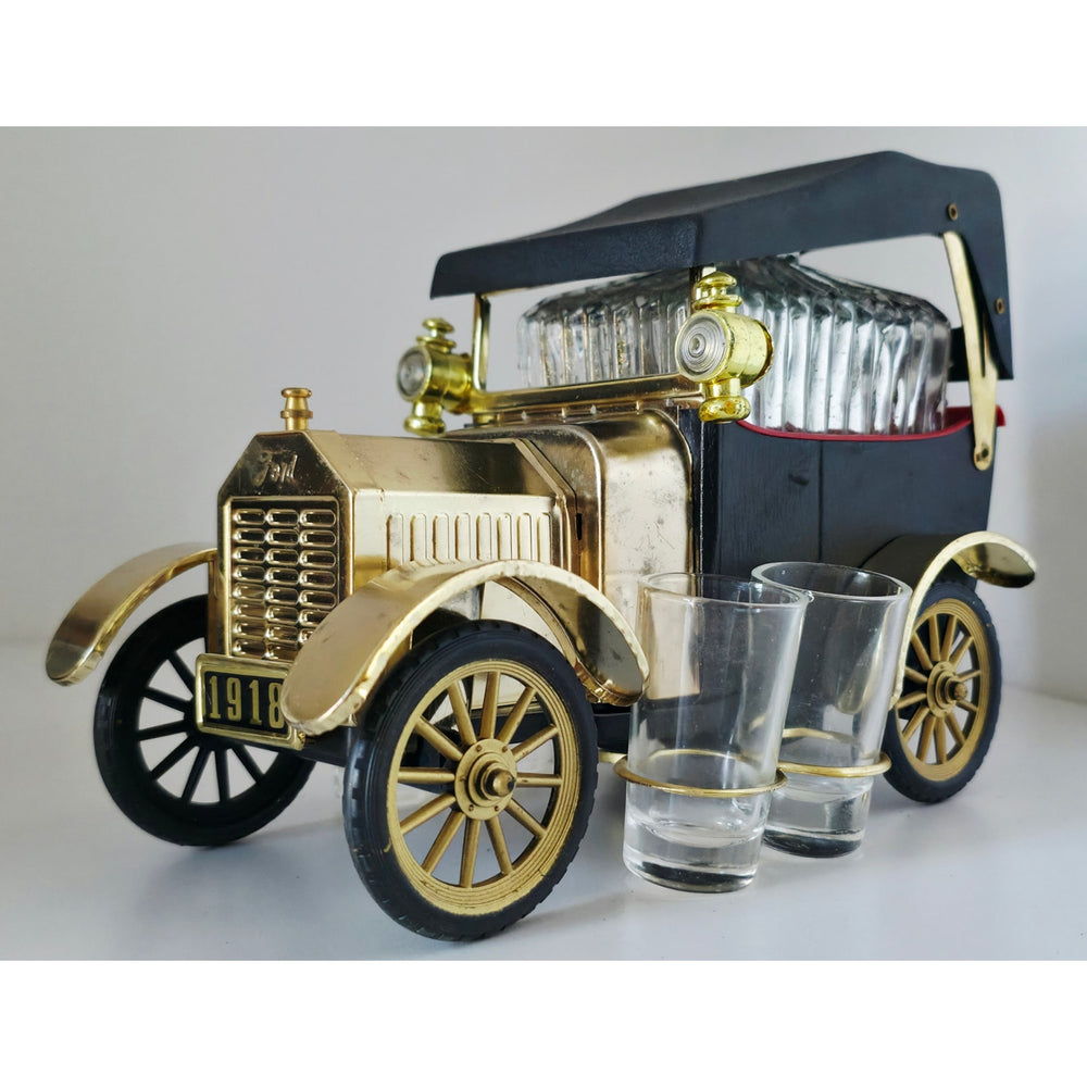 VINTAGE *PRISTINE* 1950's Decanter Music Box 1918 Ford Car w/4 Shot Glasses