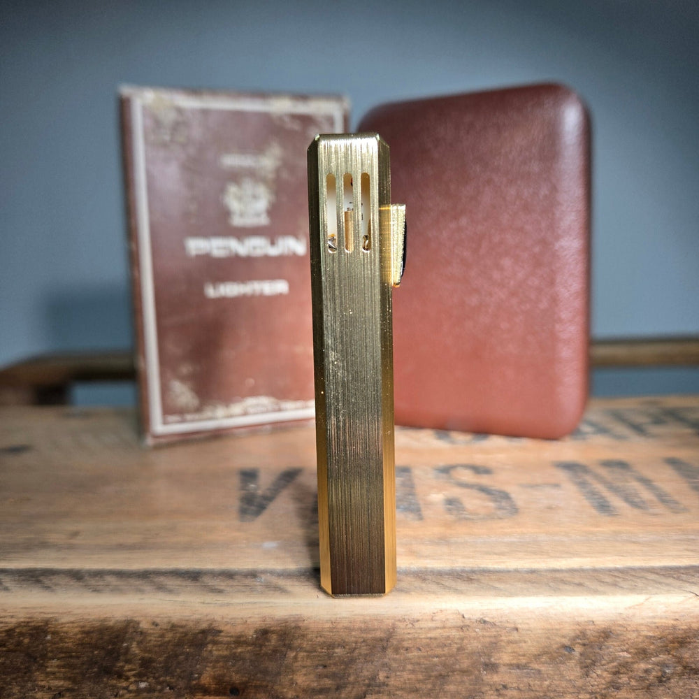 VINTAGE *NEW* 1960's Gold w Jewel Penguin Freid Butane Lighter