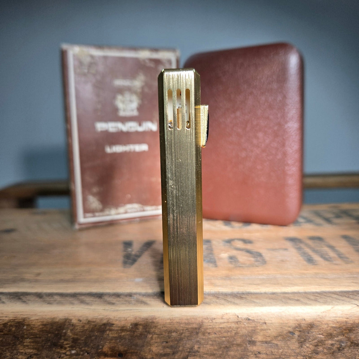 VINTAGE *NEW* 1960's Gold w Jewel Penguin Freid Butane Lighter