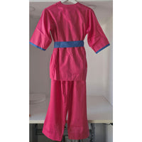 VINTAGE *NEW* 1970's Women's Pink Scrubs | Top & Pants | Kimono w/ Blue Belt Size M