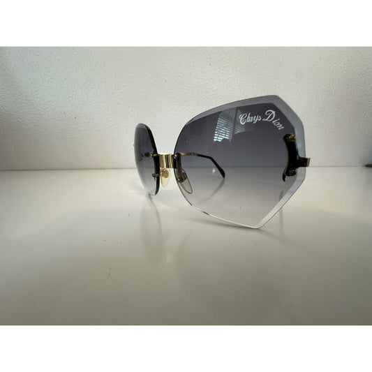 VINTAGE *NEW* 1970'sChrysDior  Glam Sunglasses Black Smoked Glass&Gold
