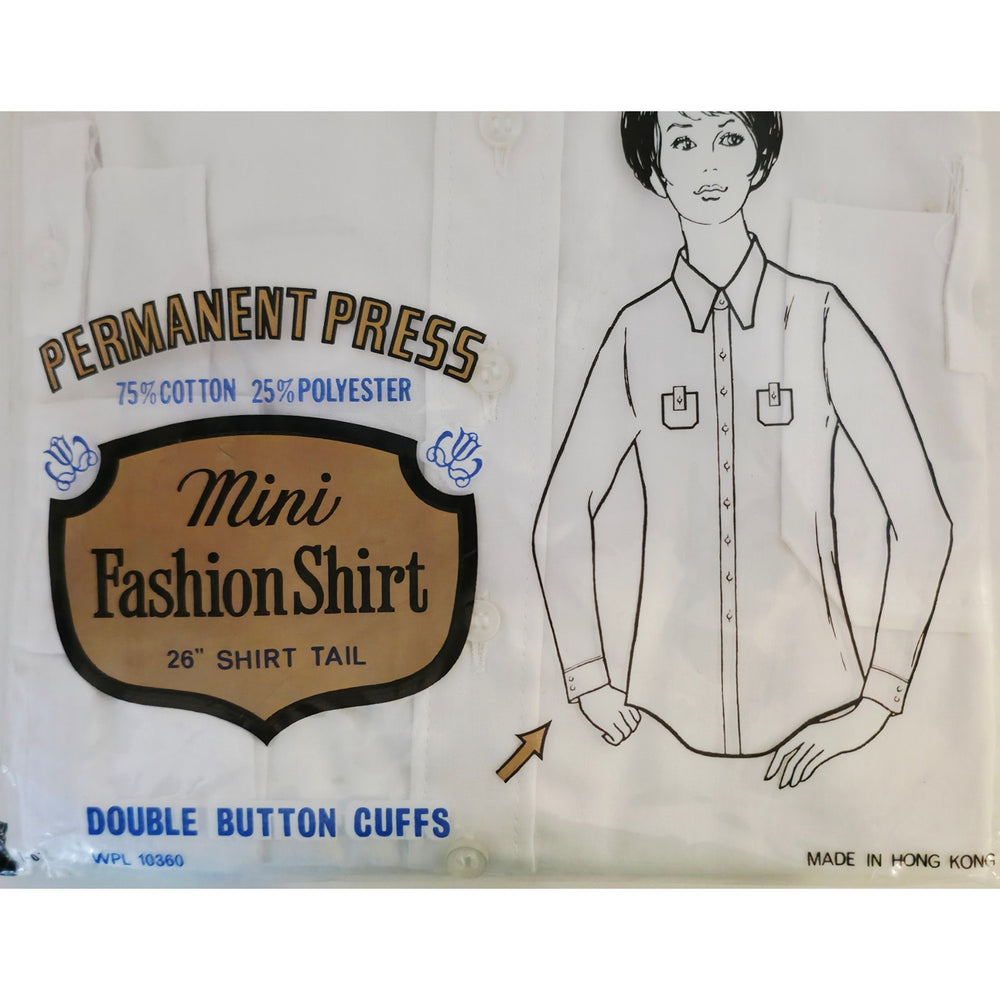 VINTAGE *NEW* 1960's Women's Mini Fashion Shirt White Cotton Blend Size 36