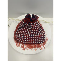 VINTAGE *NEW* 1970's Hand-Beaded with Fringe Cinch Purse in Red