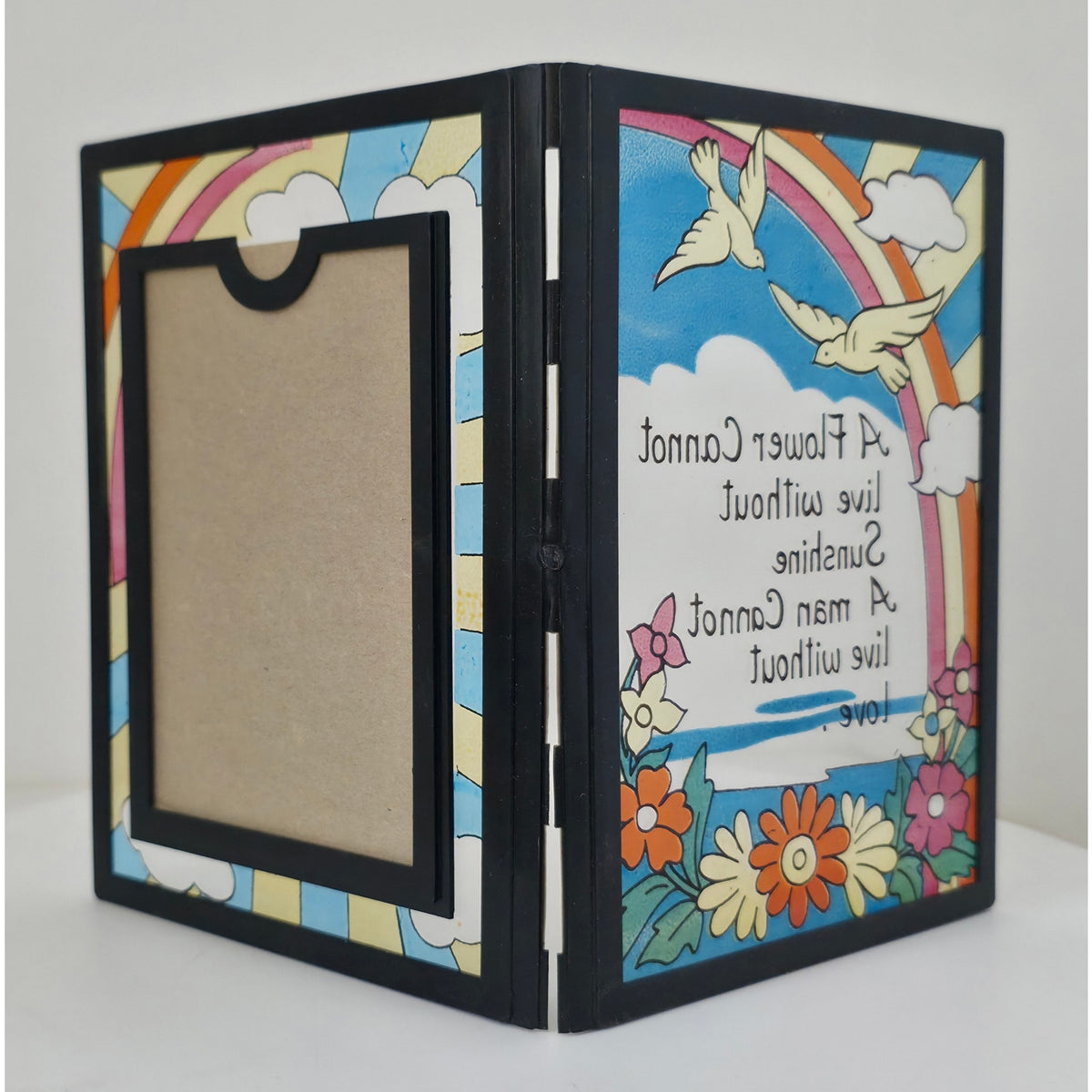 VINTAGE *NEW* 1960's Stained Glass Rememberance Folding Picture Frame C