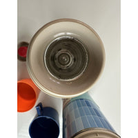 VINTAGE *NEW* 1970's SET of Blue & Orange Bench Warmer Thermoses #2210